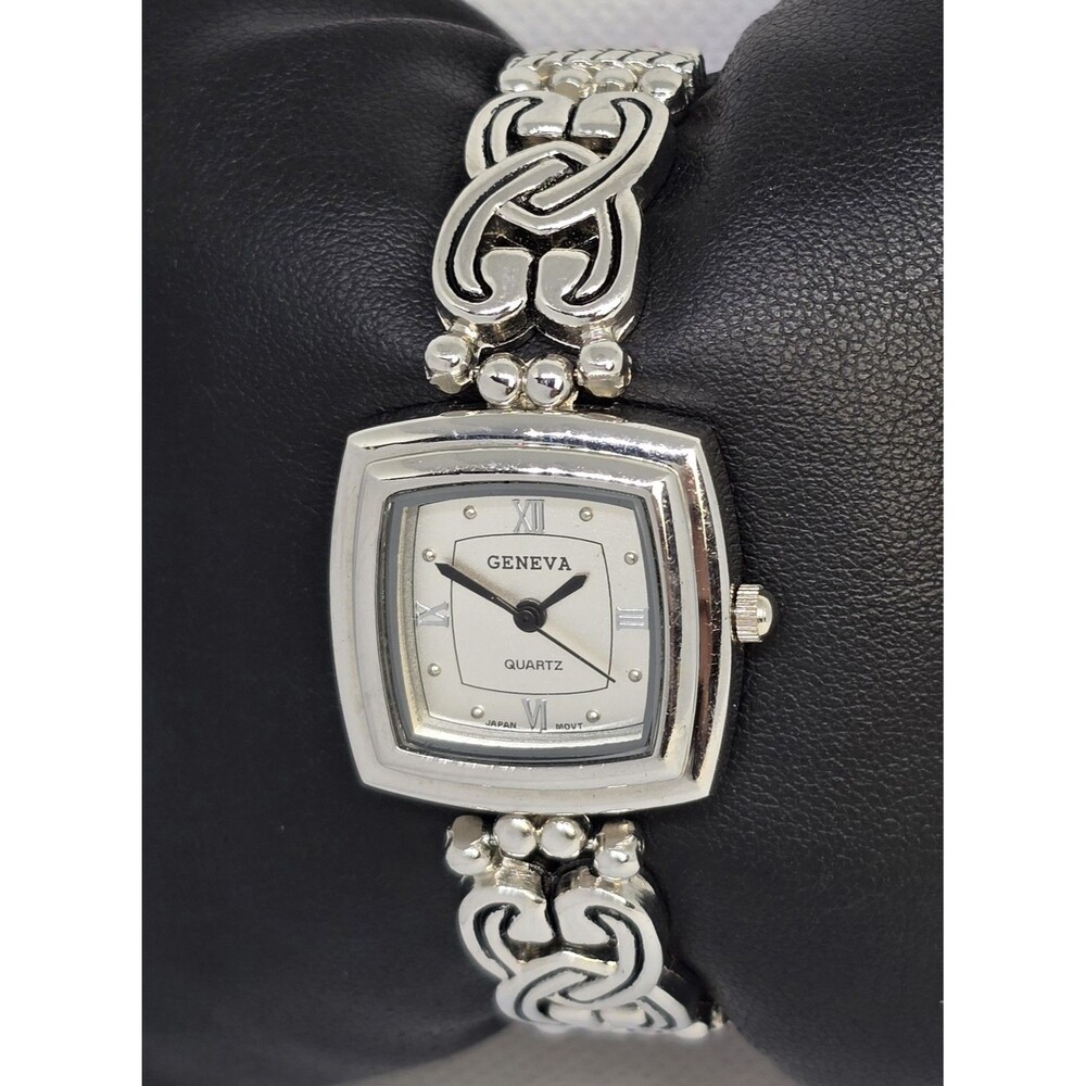 Women's Geneve Square Silver Tone Dial Case Pink Leather Strap Watch 04 - Picture 2 of 9